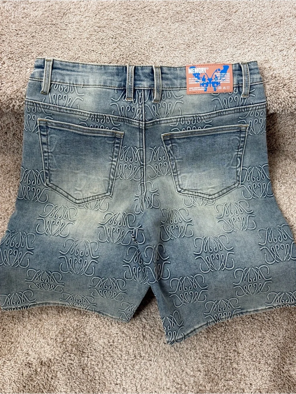 Denim Light Blue Embroidered Jean Shorts for Men